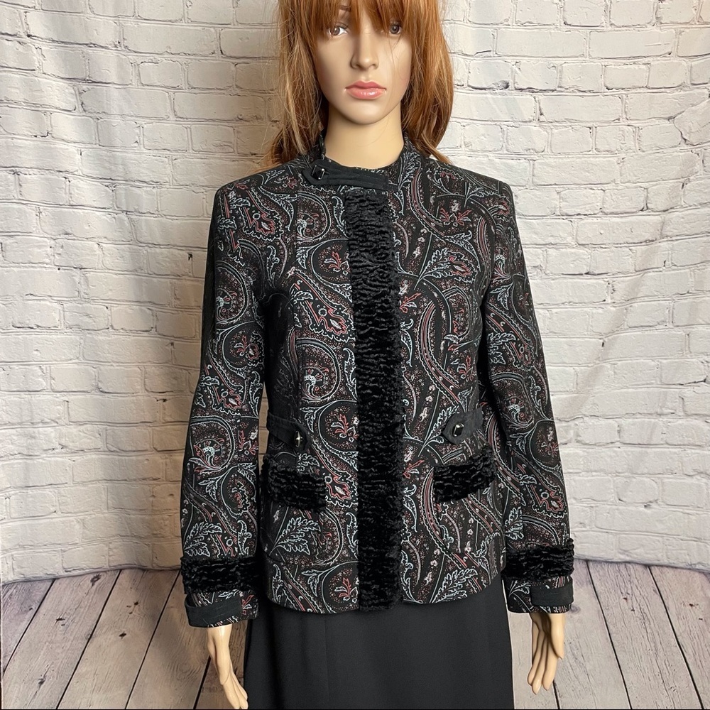 New Doncaster Jacket Paisley Floral Print Faux Fur Trim Size 4